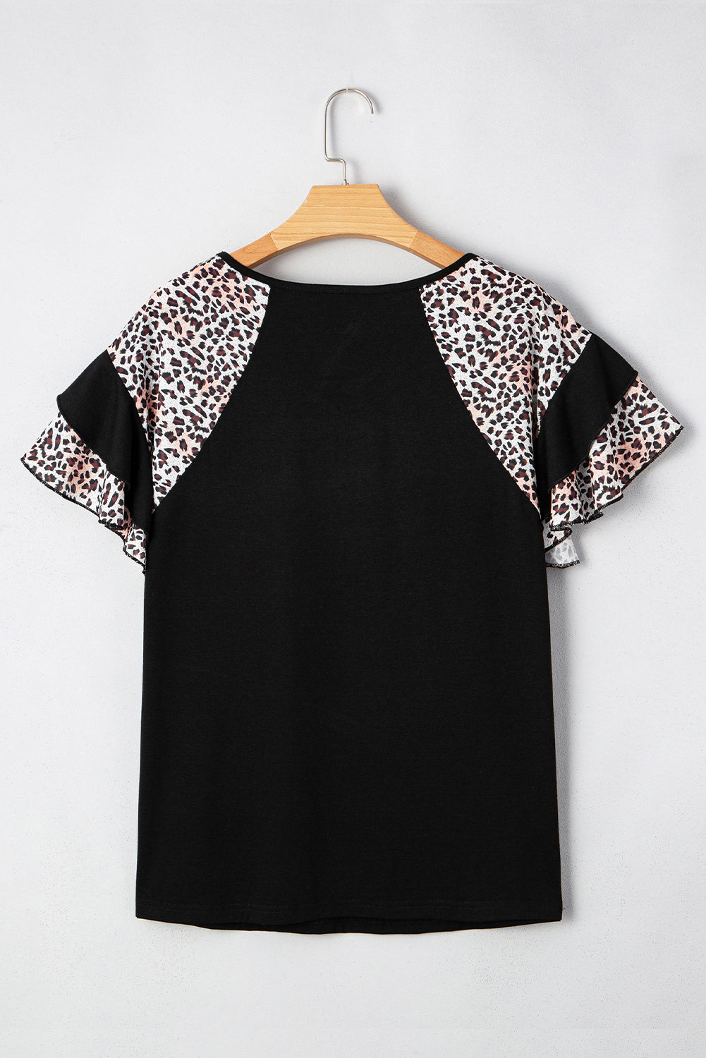 Black Leopard Ruffle Patchwork Sleeve Plus Size Summer Top - The Fair Lady Shop