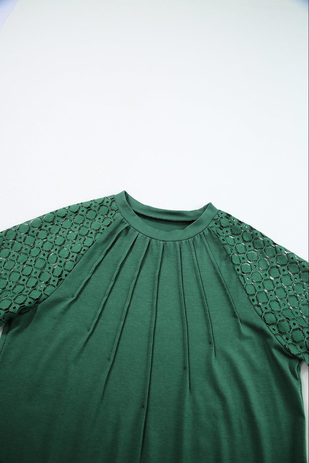 Pale Khaki Seamed Detail Contrast Lace Raglan Sleeve Tee - The Fair Lady Shop