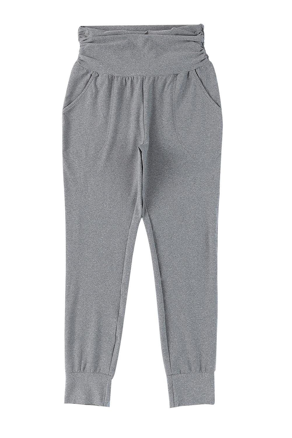 Black Pleated Casual Pocket High Waisted Leggings - The Fair Lady Shop