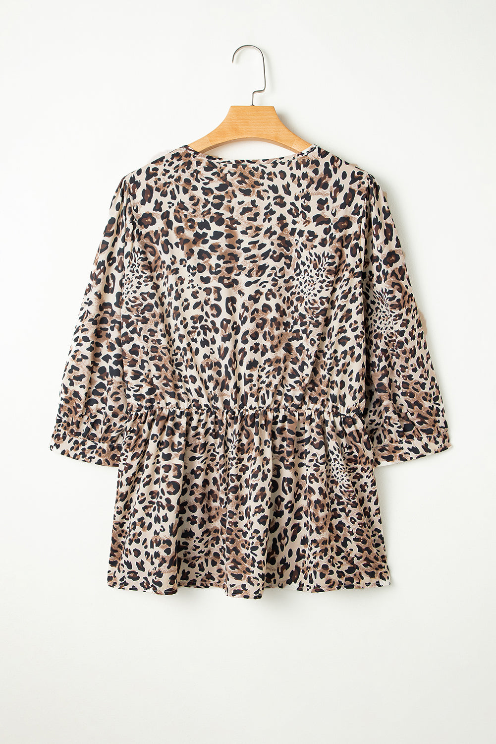 Khaki Leopard Print 3/4 Sleeve Lace-up Ruffle Plus Size Blouse - The Fair Lady Shop