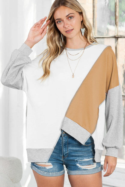 Pink Colorblock Stitching Irregular Hem Long Sleeve Top - The Fair Lady Shop