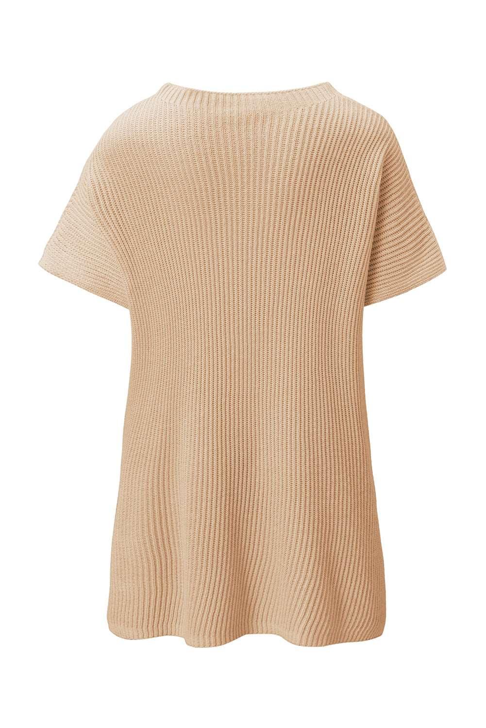 Apricot Side Slit Short Sleeve Oversized Sweater - The Fair Lady Shop