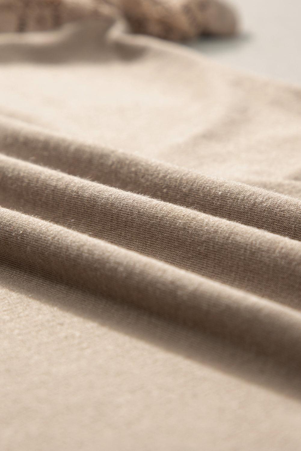 Pale Khaki Seamed Detail Contrast Lace Raglan Sleeve Tee - The Fair Lady Shop