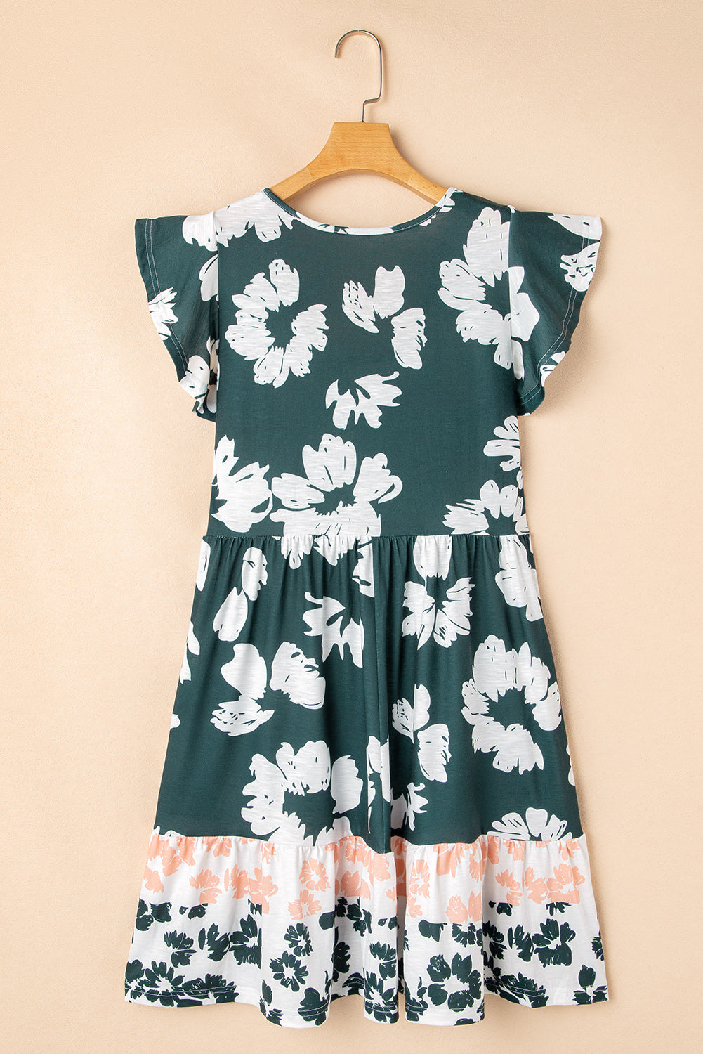 Dark Green Floral Print Ruffle Sleeve Empire Waist Mini Dress - The Fair Lady Shop