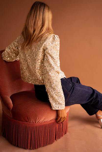 Golden Fleece Sequin Open Front Collarless Jacket - The Fair Lady Shop