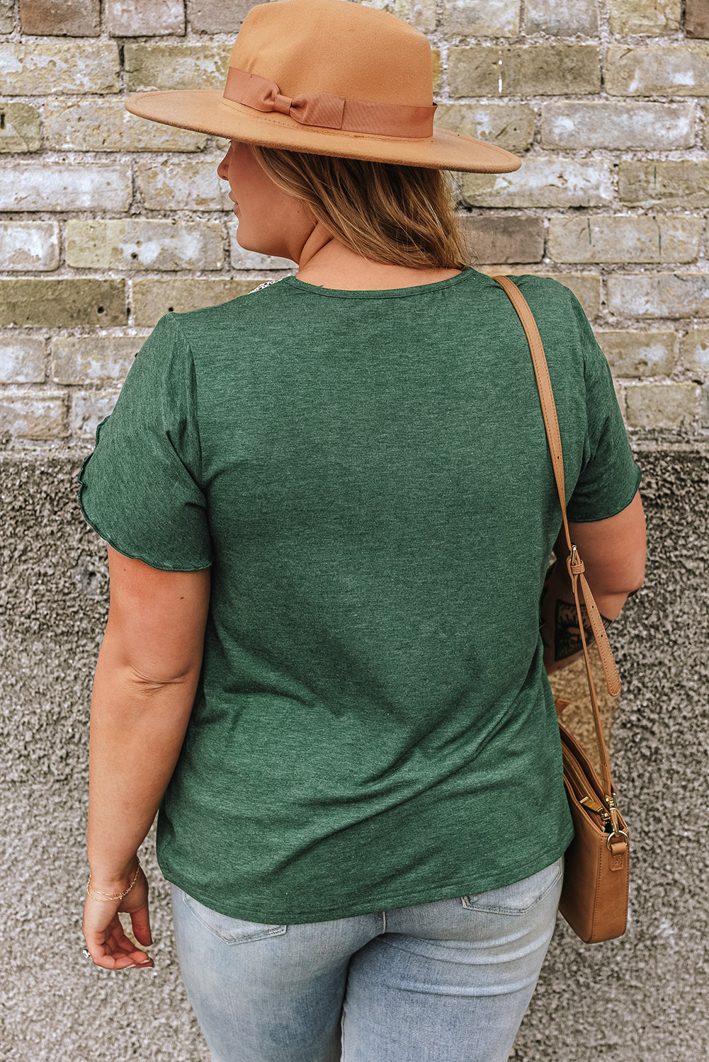 Blackish Green Plus Size Contrast V Neck Draped Sleeve Blouse - The Fair Lady Shop