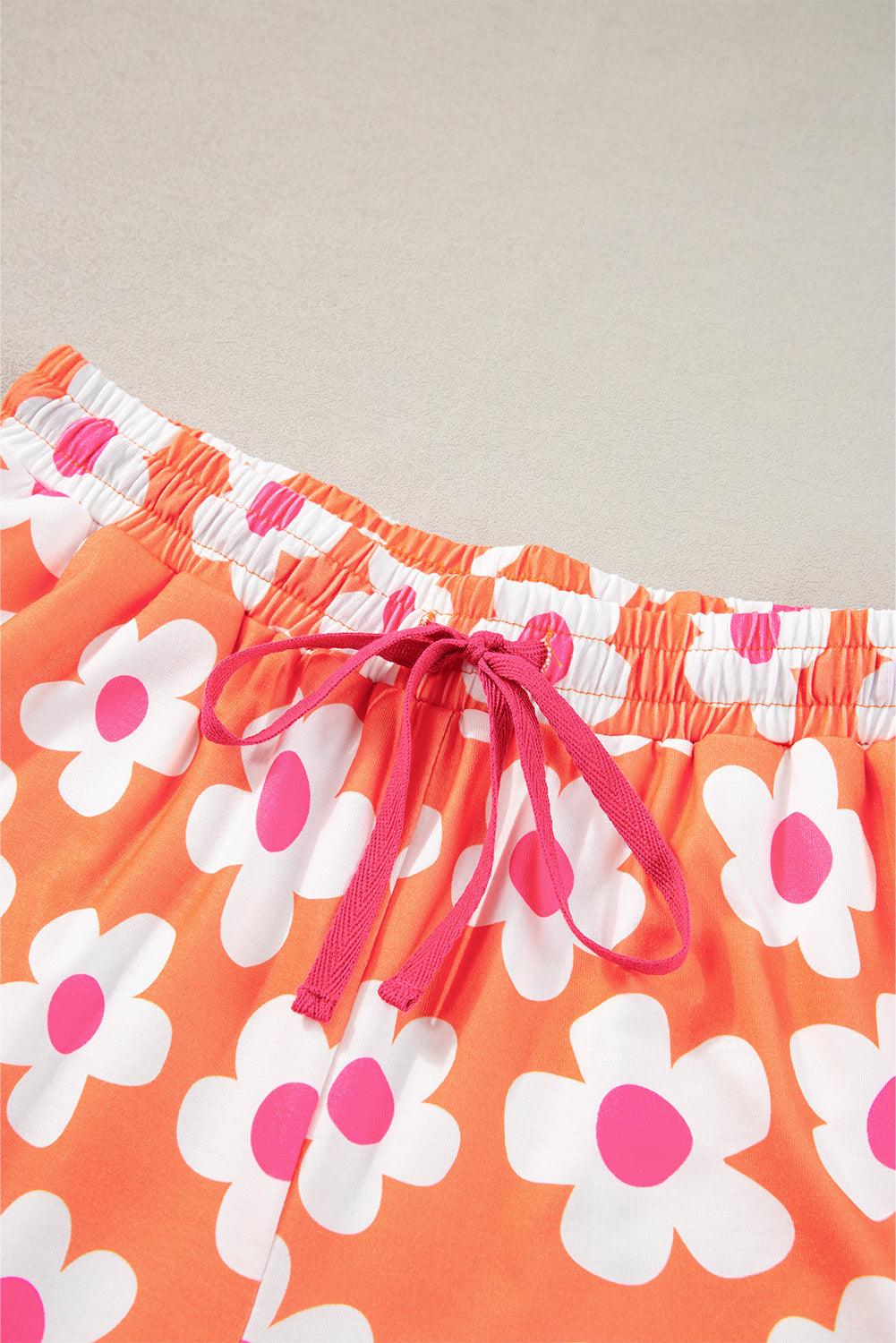 Green Flower Print Buttoned Shirt and Drawstring Waist Pajama Set - The Fair Lady Shop