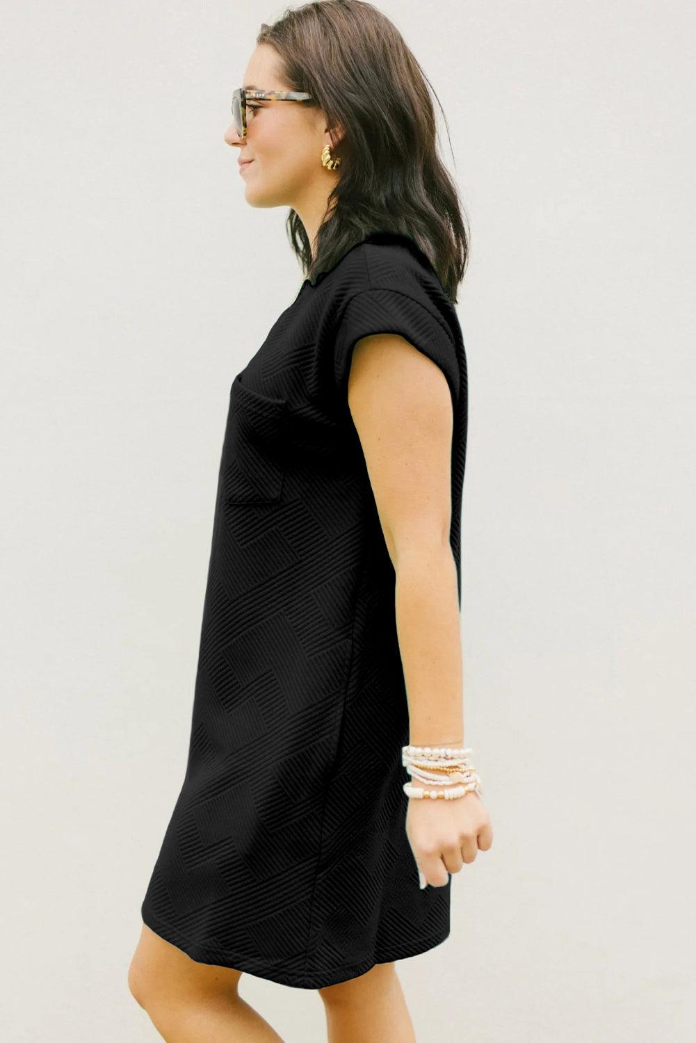 Sachet Pink Plain Textured Pocketed Mini Dress - The Fair Lady Shop
