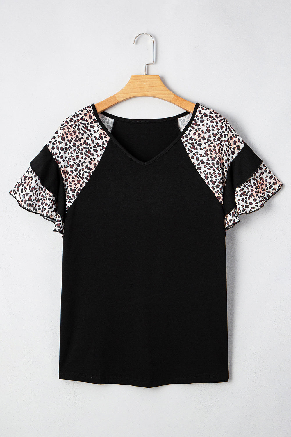 Black Leopard Ruffle Patchwork Sleeve Plus Size Summer Top - The Fair Lady Shop