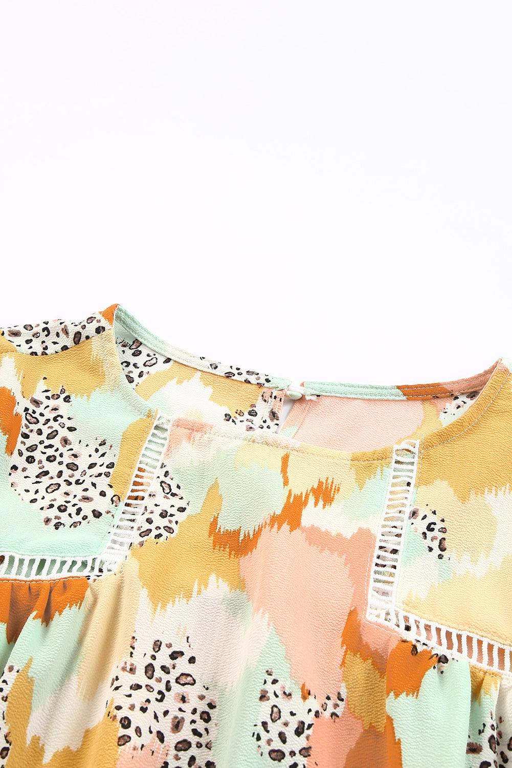 Multicolor Abstract Print Boho Ruffle Puff Sleeve Blouse - The Fair Lady Shop