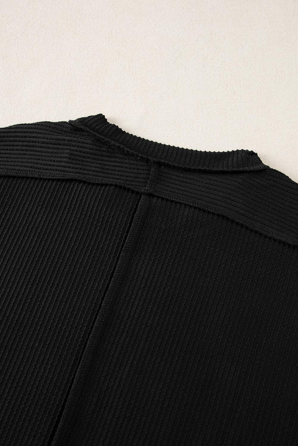 Medium Grey Ribbed Knit Exposed Seam Round Neck T-shirt - The Fair Lady Shop