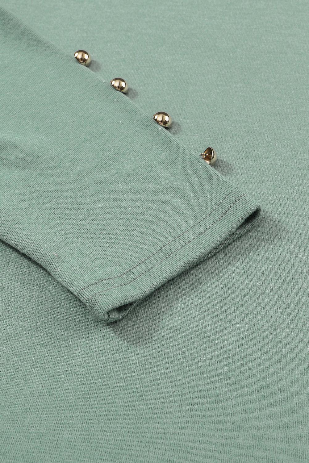 Khaki Plain Buttoned Puff Long Sleeve Sheath Top - The Fair Lady Shop