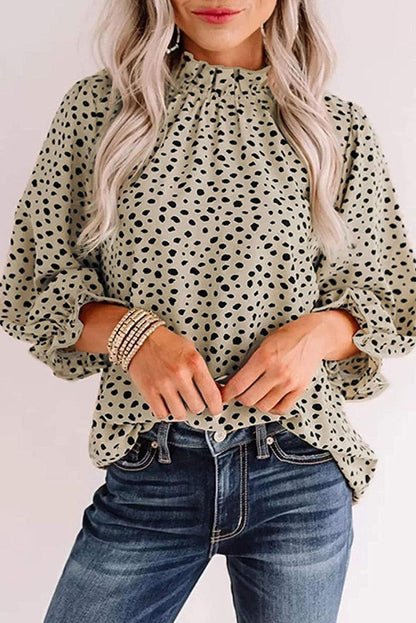 Brown Leopard Print Frill Neck 3/4 Sleeves Blouse - The Fair Lady Shop