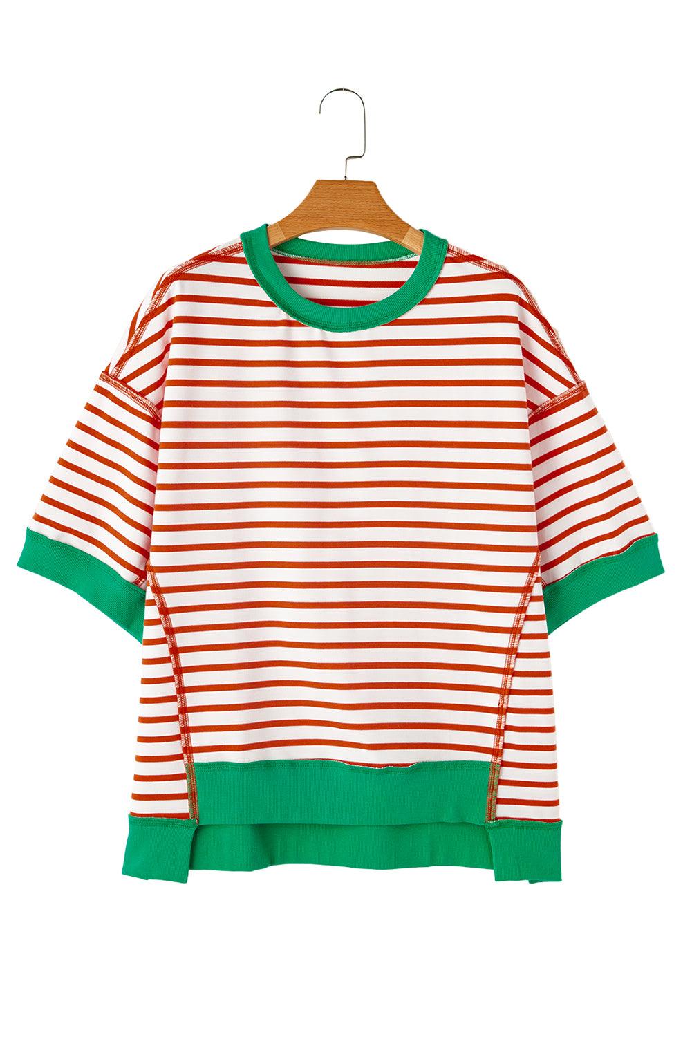 Pink Stripe Colorblock Drop Sleeve Oversized T Shirt - The Fair Lady Shop