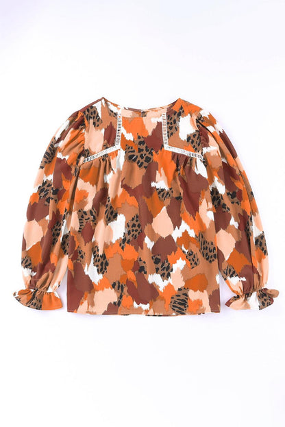 Multicolor Abstract Print Boho Ruffle Puff Sleeve Blouse - The Fair Lady Shop