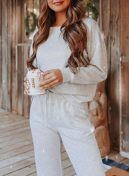 Khaki Long Sleeve Pullover & Jogger Pants Loungewear Set - The Fair Lady Shop