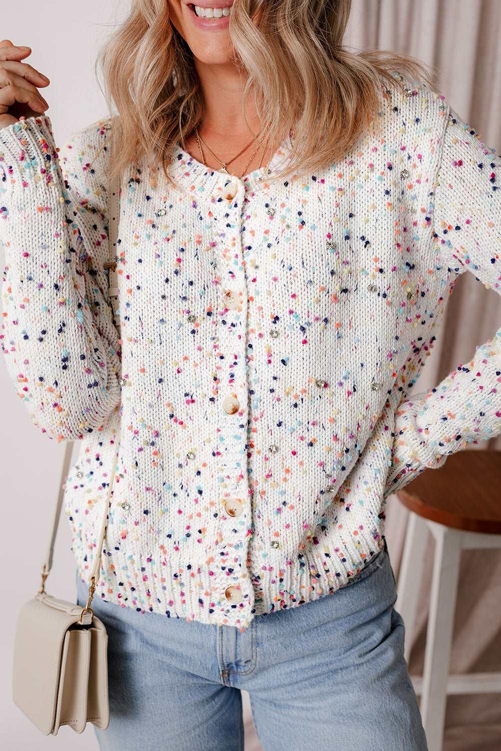 Apricot Confetti Knit Cropped Open Front Cardigan - The Fair Lady Shop