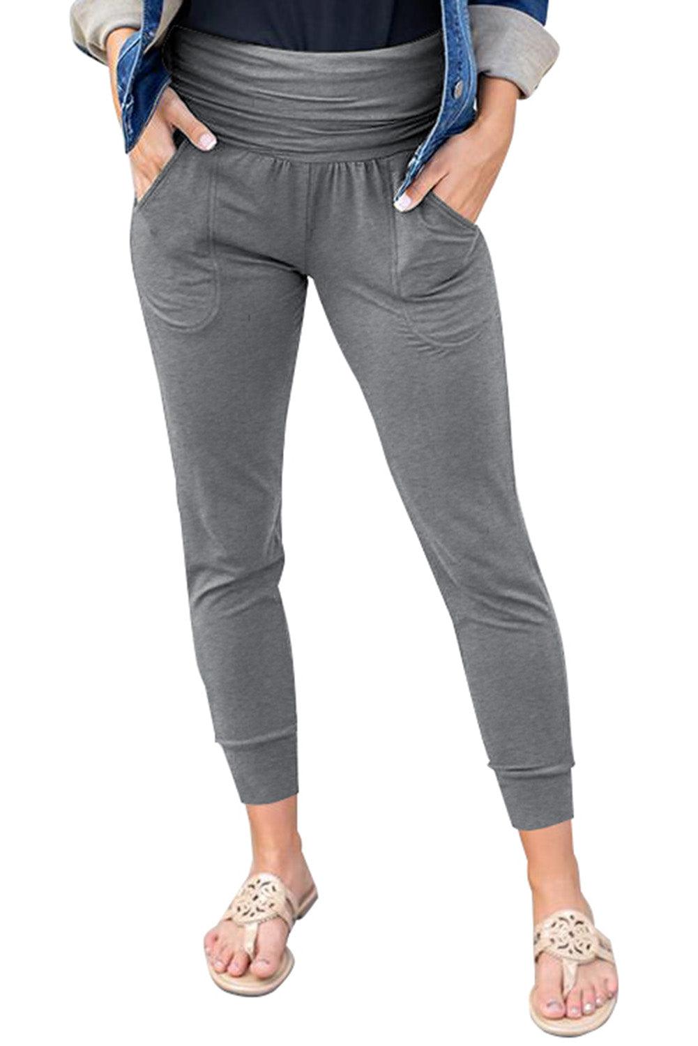 Black Pleated Casual Pocket High Waisted Leggings - The Fair Lady Shop