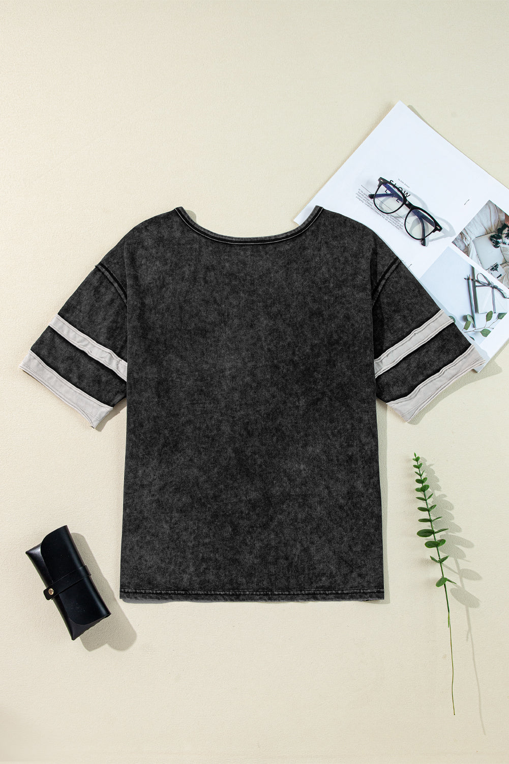Black Vintage Stripe Sleeve Cotton T-shirt - The Fair Lady Shop
