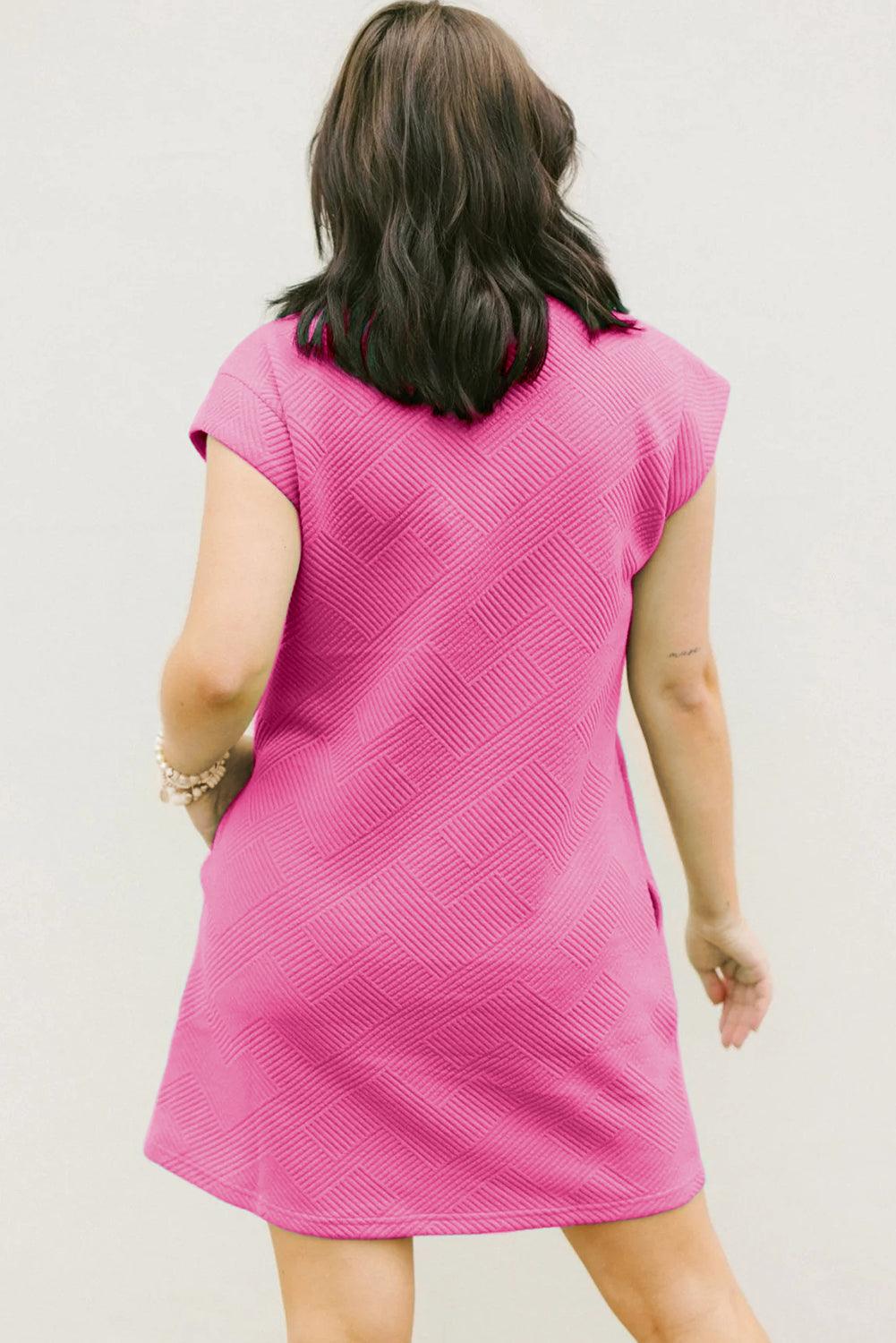 Sachet Pink Plain Textured Pocketed Mini Dress - The Fair Lady Shop