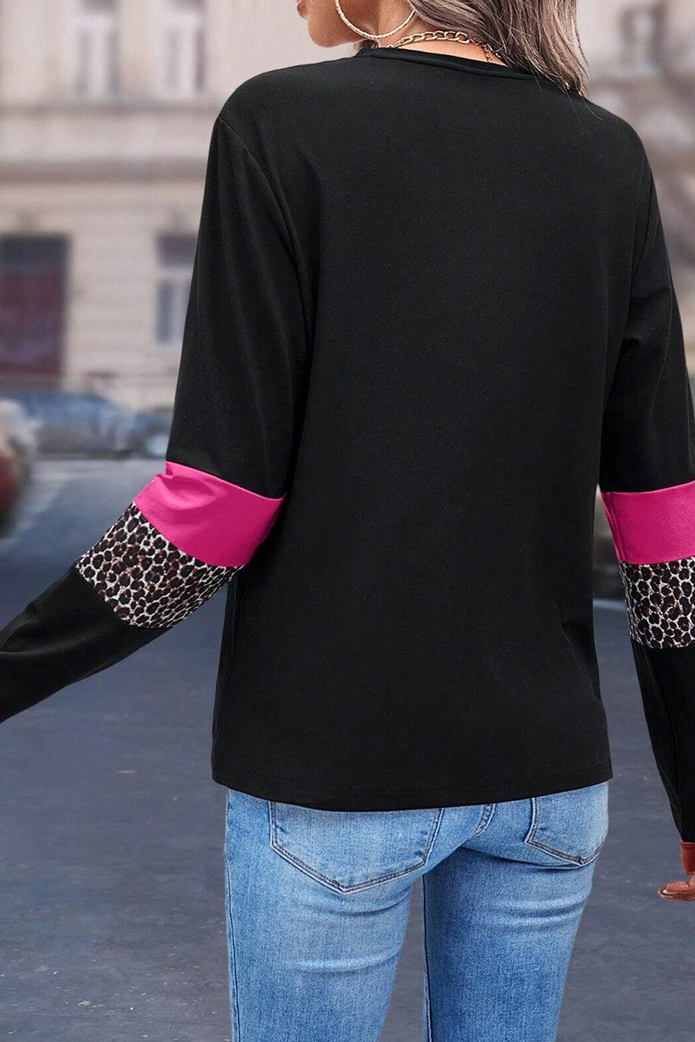 White Leopard Colorblock Patchwork Crew Neck Top - The Fair Lady Shop