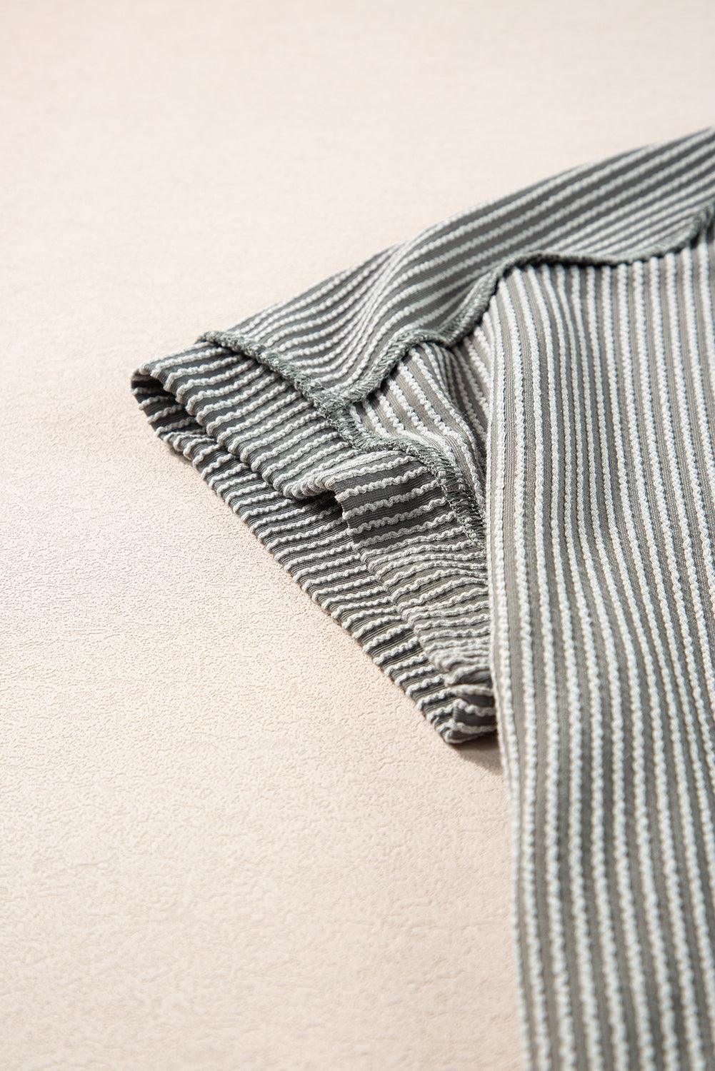 Medium Grey Ribbed Knit Exposed Seam Round Neck T-shirt - The Fair Lady Shop
