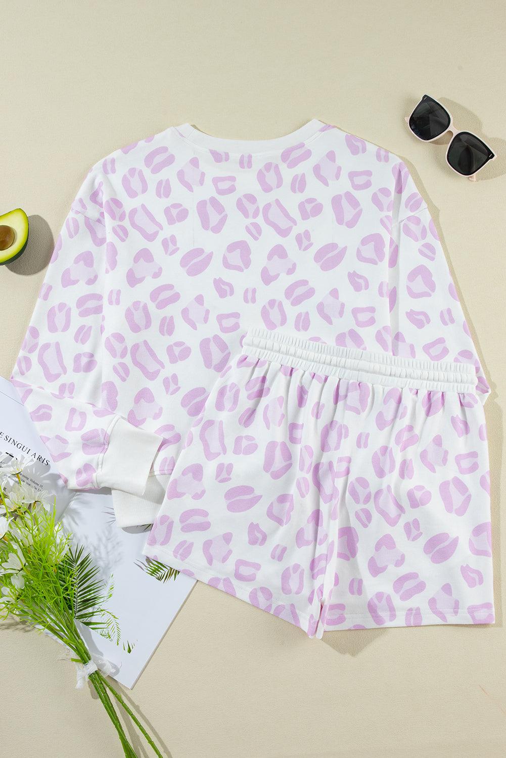 Pink Leopard Print Pullover and Shorts Pajama Set - The Fair Lady Shop