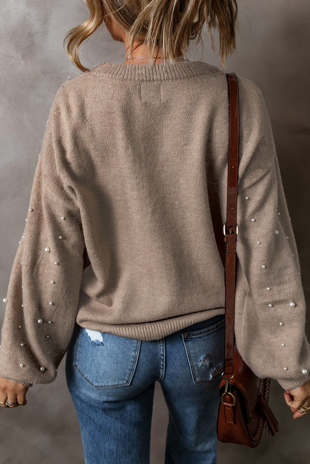 Smoke Gray Plus Size Pearl Pullover Sweater - The Fair Lady Shop