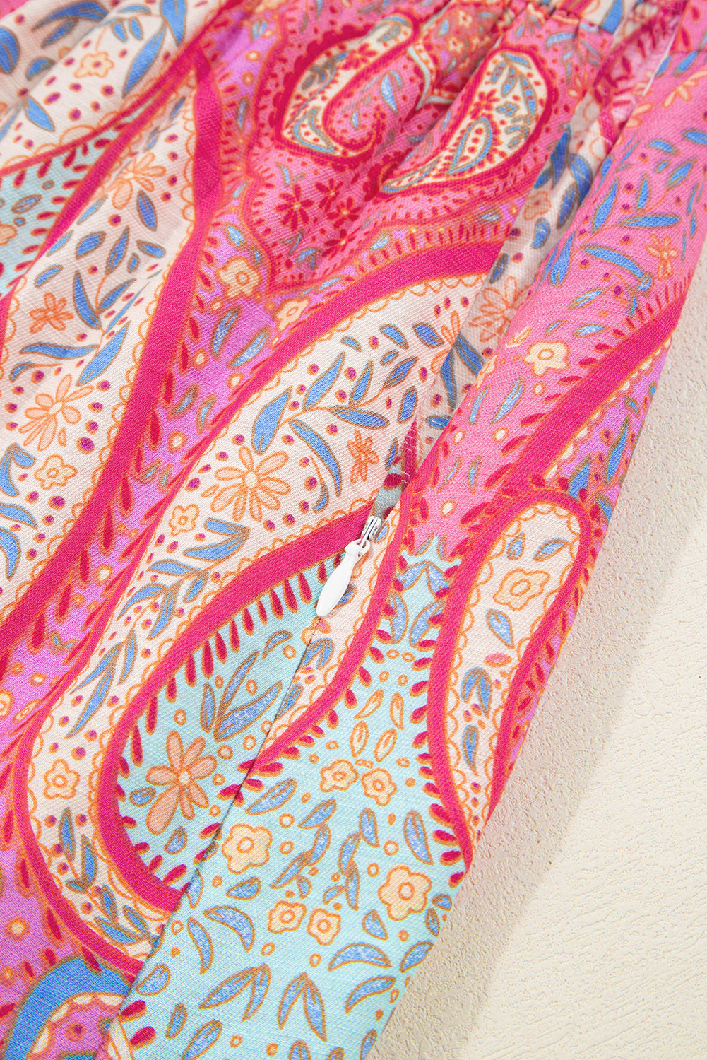 Rose Ethnic Paisley Print Ruffle Sleeve Notch Neck Midi Dress - The Fair Lady Shop