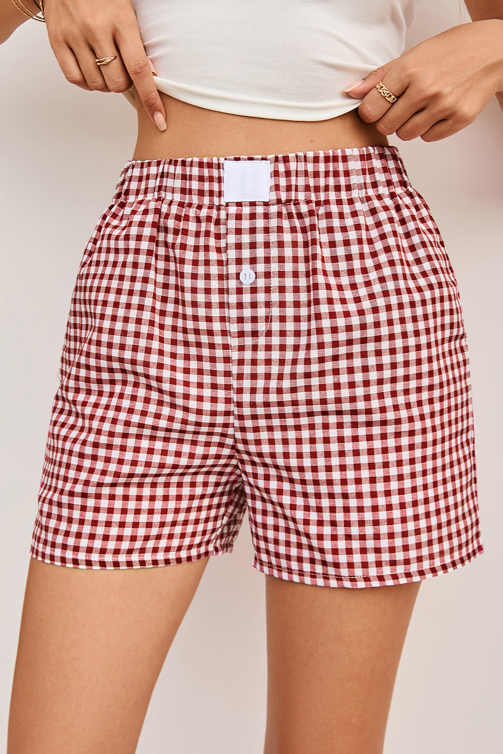 Red Vintage Plaid Print High Waisted Loose Wide Leg Shorts - The Fair Lady Shop