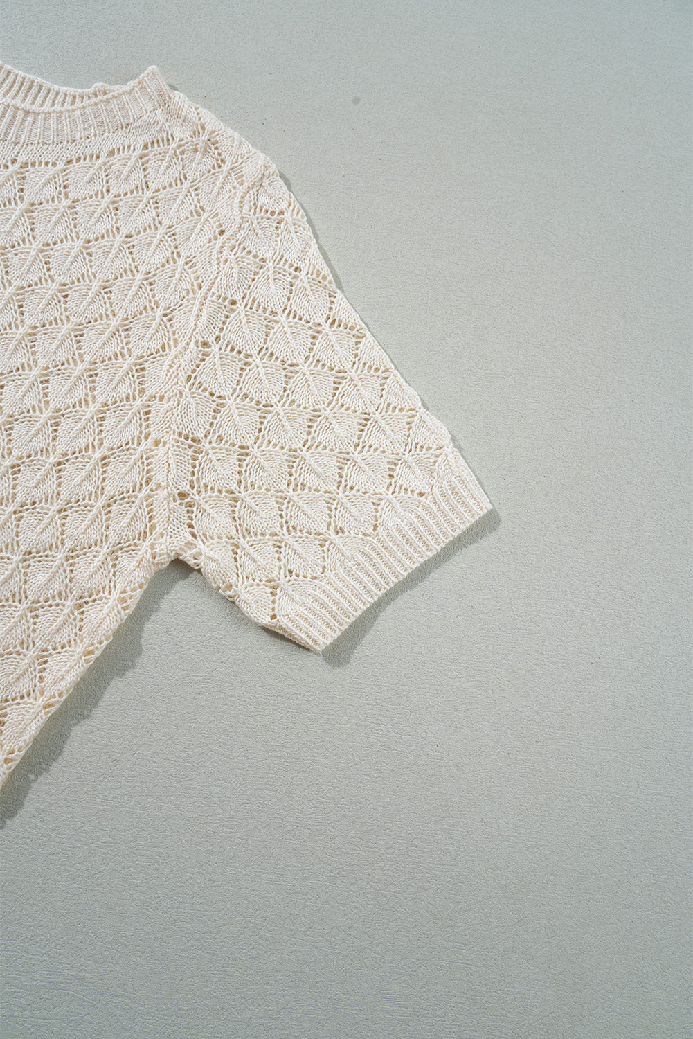 Beige Hollow Out Crochet Short Sleeve Knit Tee - The Fair Lady Shop