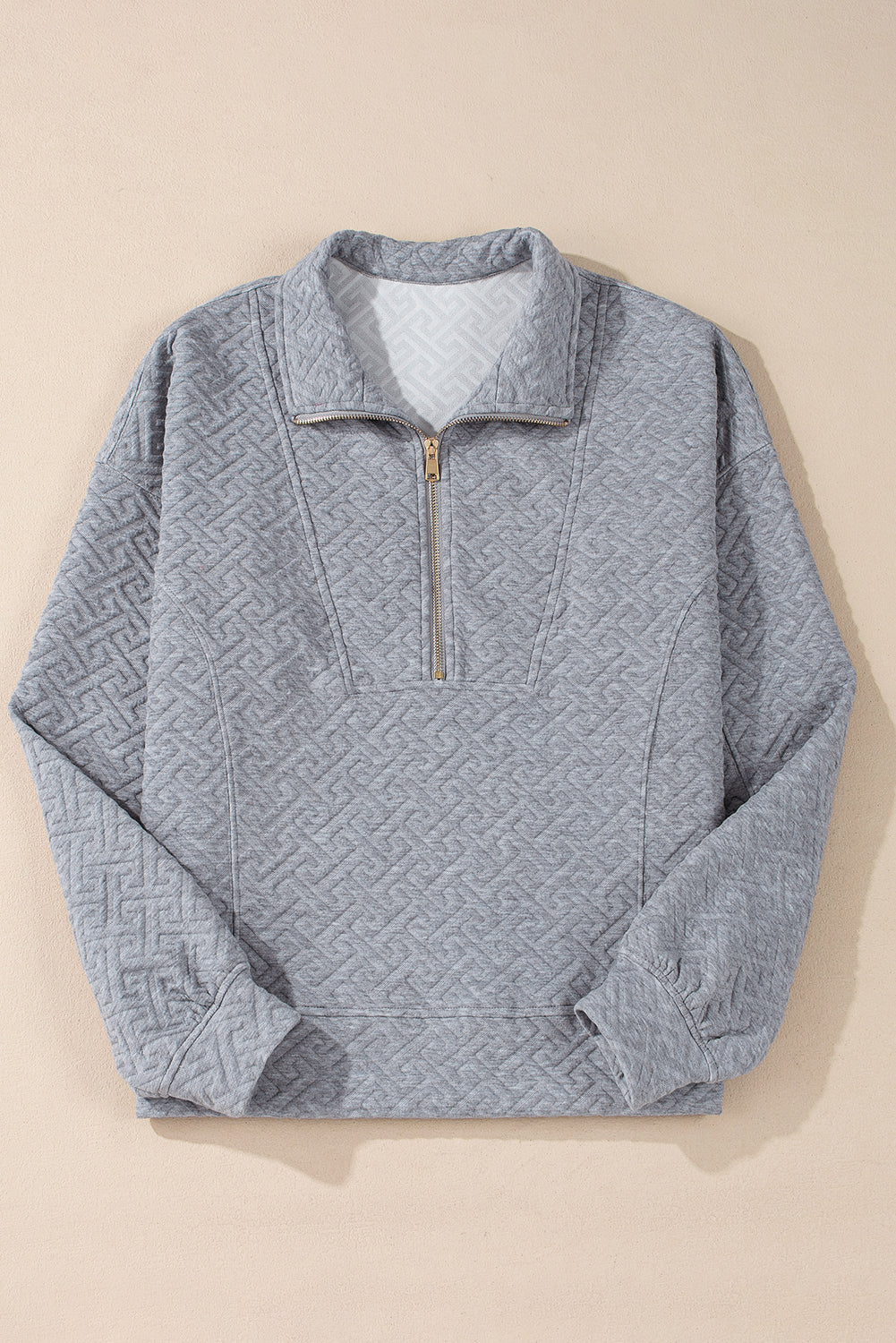 Gray Textured Half Zipper Collared Sweatshirt - The Fair Lady Shop