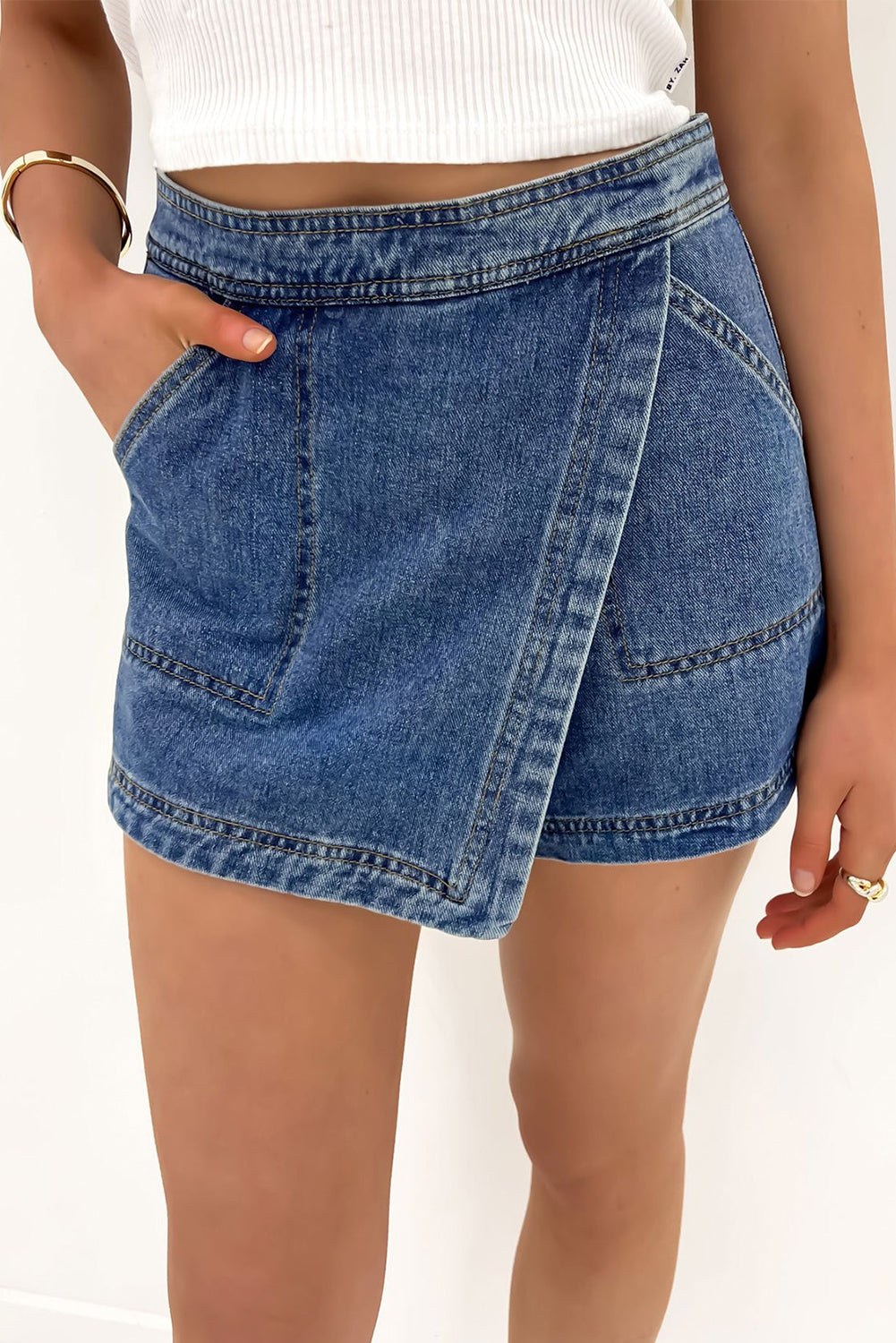Ashleigh Blue Faux Wrapped Mini Denim Skort - The Fair Lady Shop