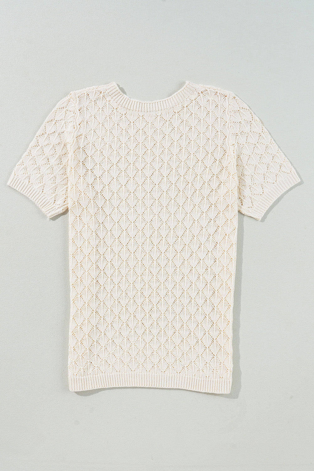 Beige Hollow Out Crochet Short Sleeve Knit Tee - The Fair Lady Shop
