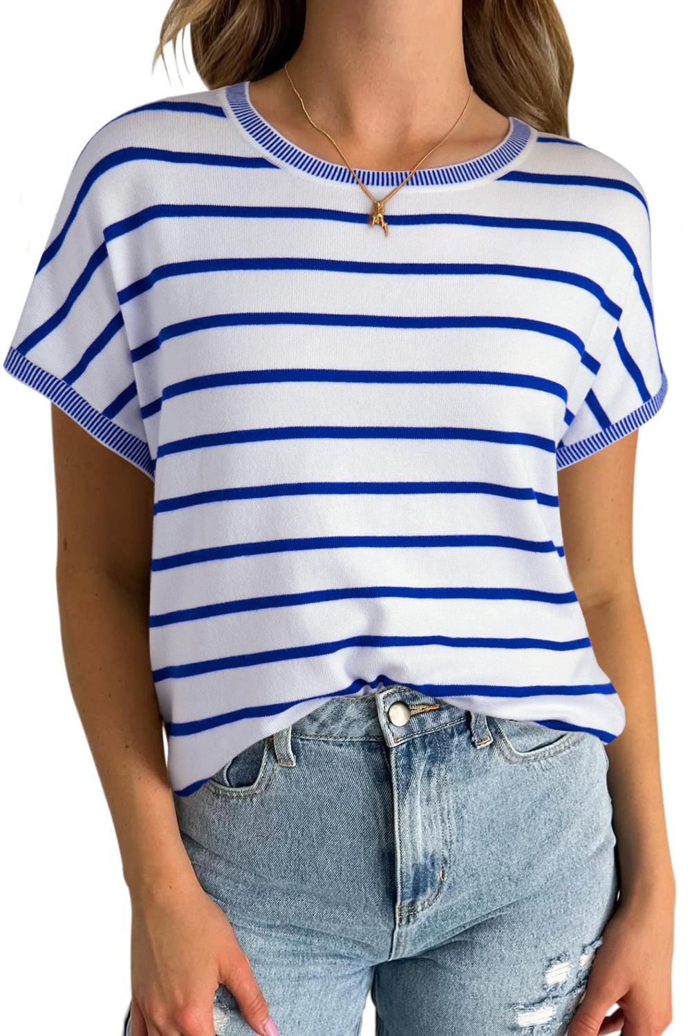 Khaki Stripe Knitted Dolman T Shirt - The Fair Lady Shop