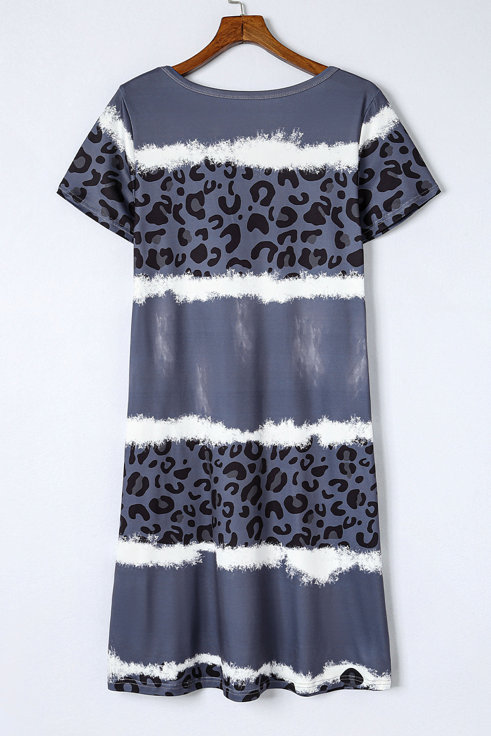 Grey Tie Dye Leopard Color Block V Neck T Shirt Dress - The Fair Lady Shop