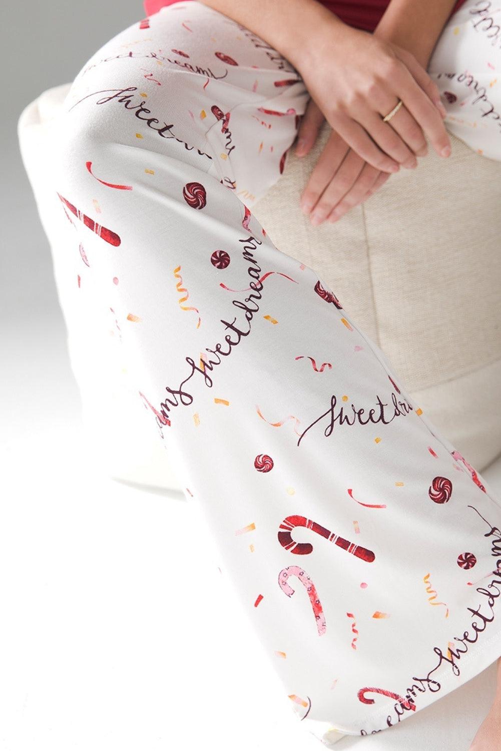 Red Solid Top and Christmas Print Pants Pajama Set - The Fair Lady Shop