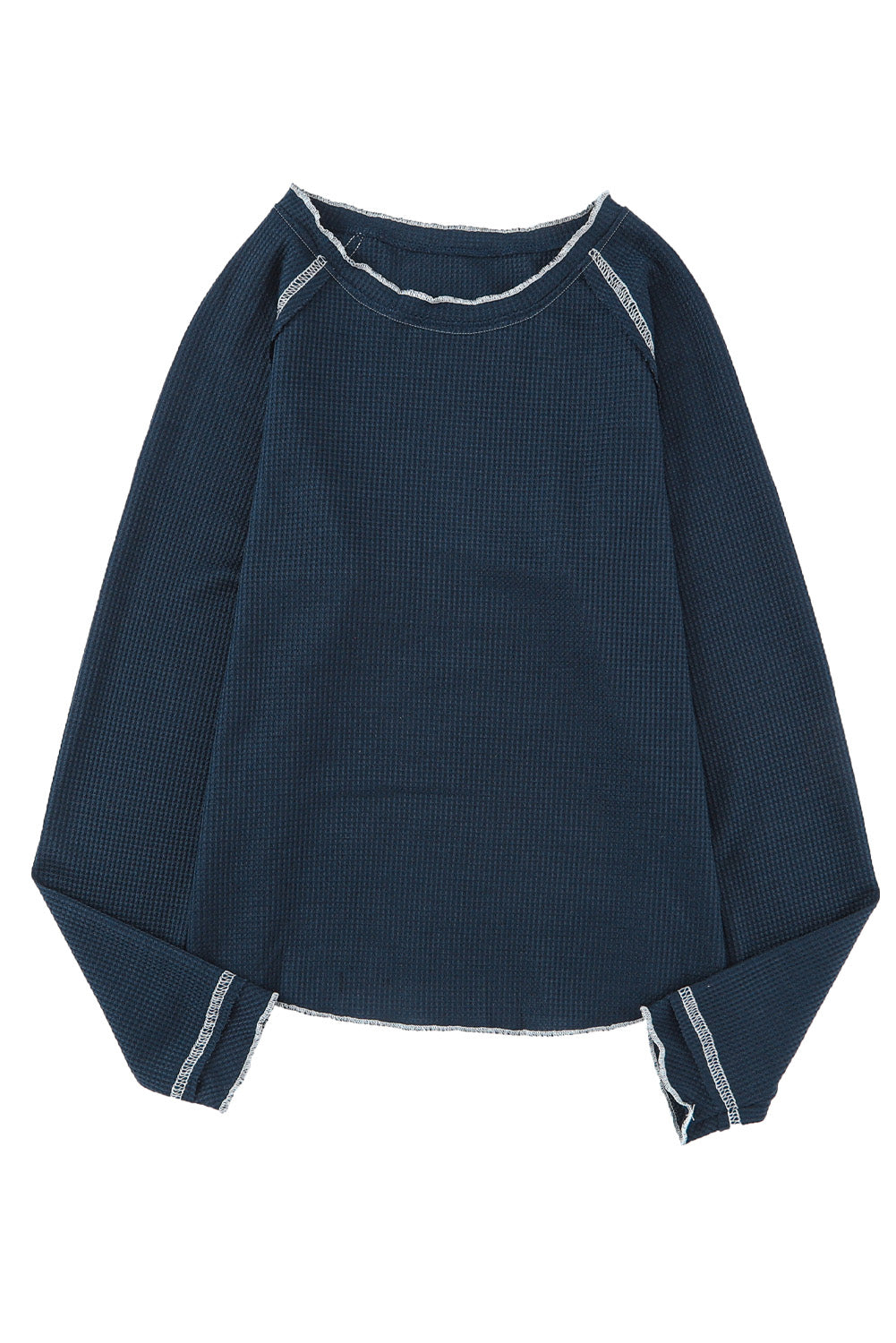 Blue Exposed Seam Textured Pullover Long Sleeve Top - The Fair Lady Shop