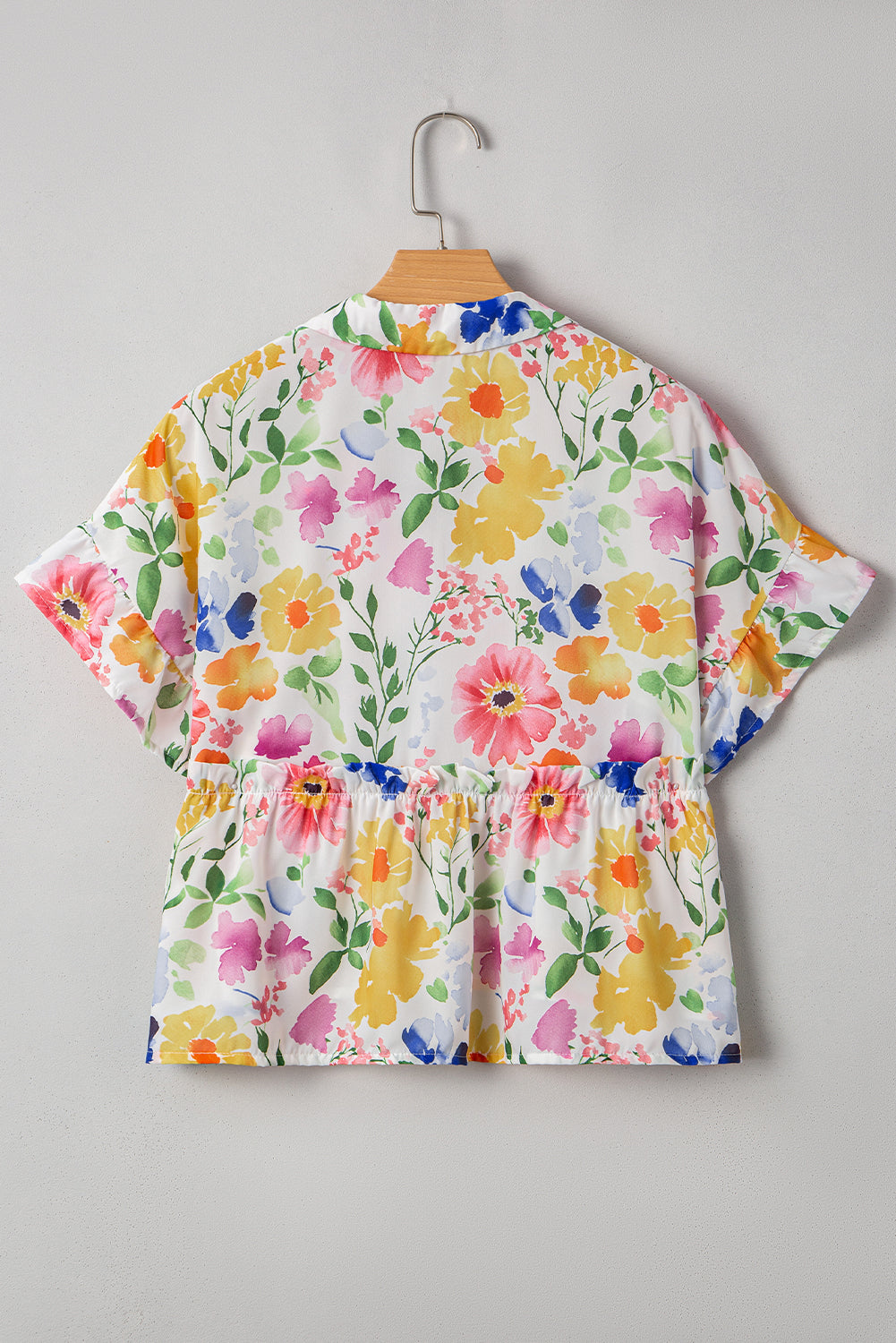 Yellow Allover Floral Print Boxy Fit V Neck Blouse - The Fair Lady Shop