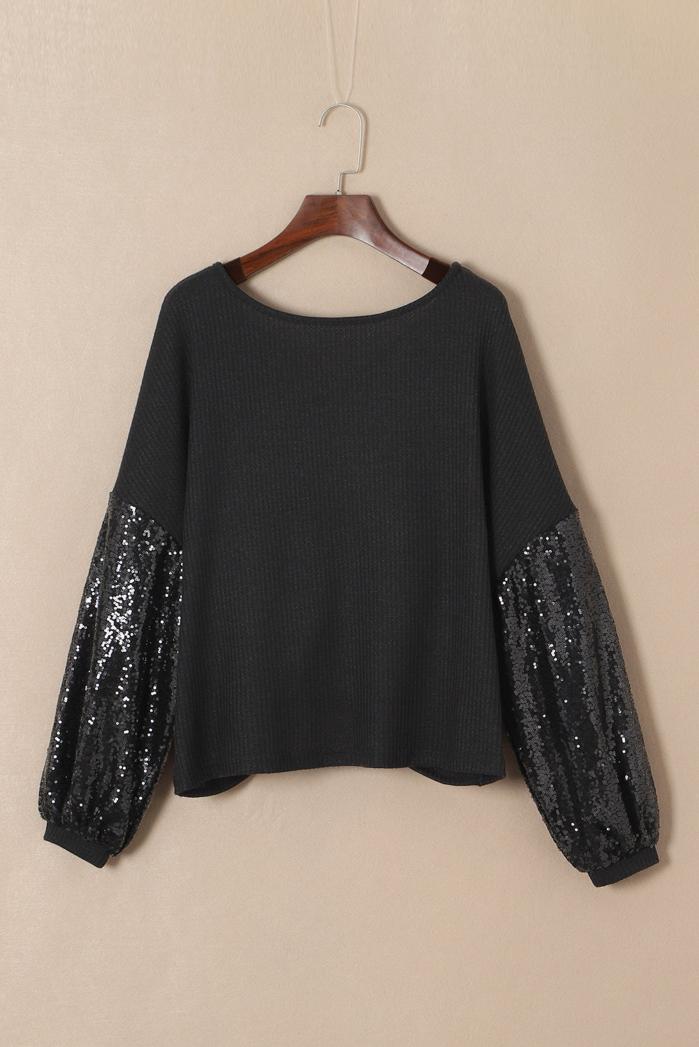 Black Cross Backless Sequin Bishop Sleeve Top - The Fair Lady Shop