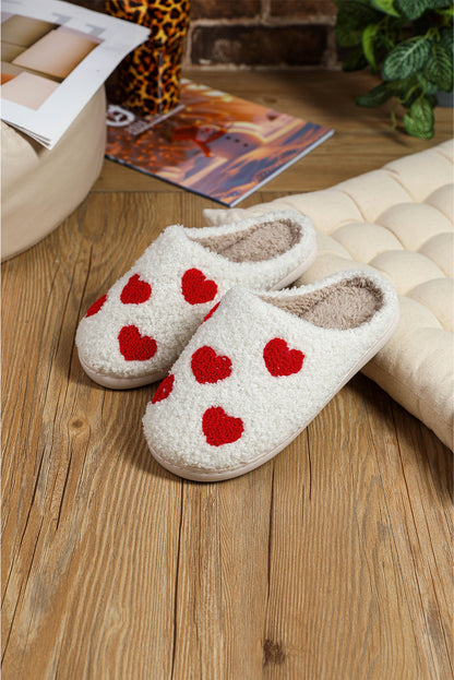 White Valentines Day Hearts Print Plush Slippers - The Fair Lady Shop