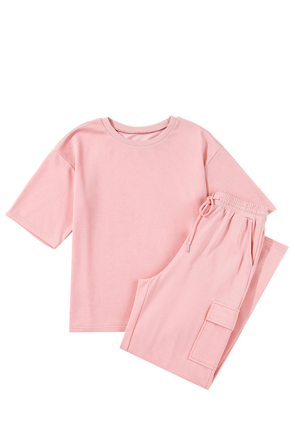 Apricot Pink Half Sleeve T-Shirt & Cargo Sweatpants Set - The Fair Lady Shop