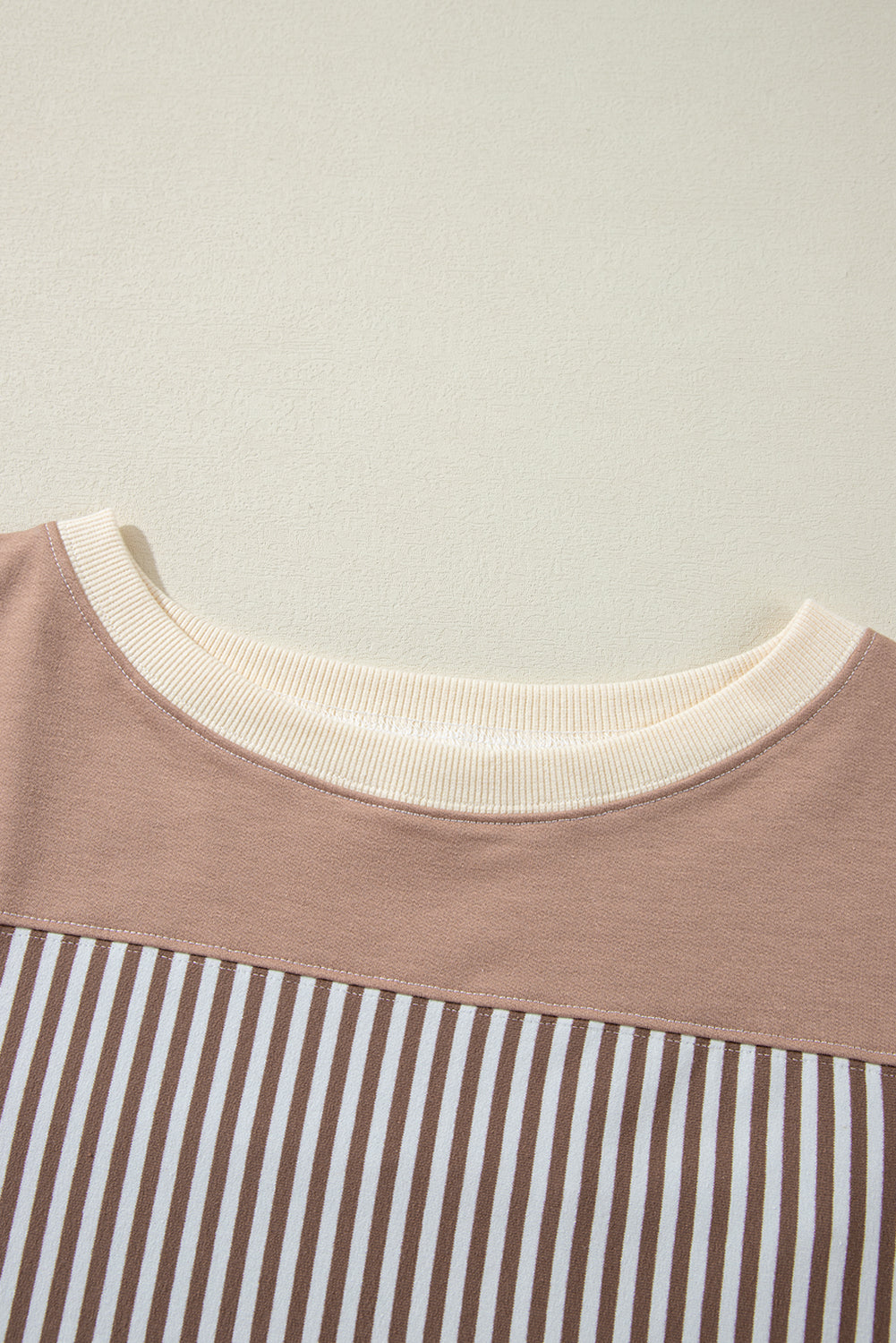 Khaki Stripe Patchwork Bracelet Sleeve Plus Size T Shirt - The Fair Lady Shop