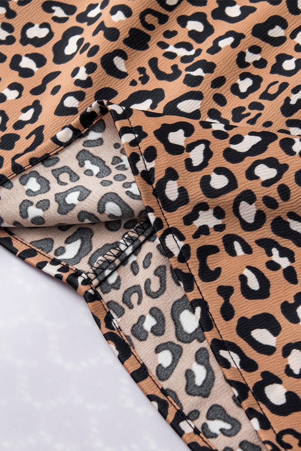 Chestnut Leopard Ruffle Flounce Sleeve Blouse - The Fair Lady Shop