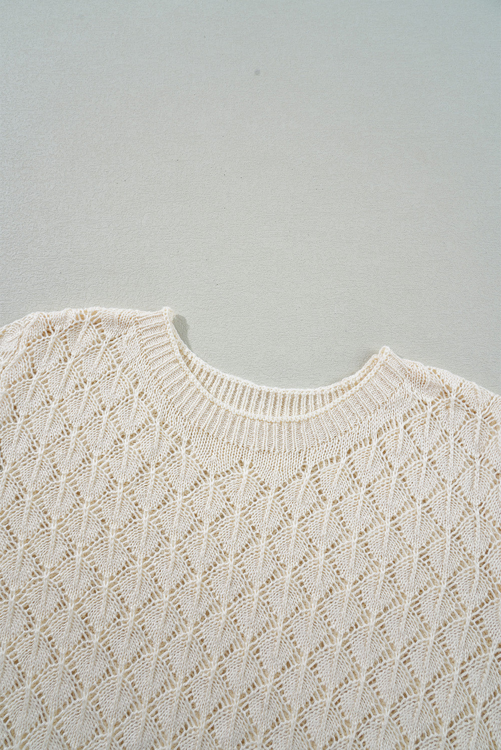 Beige Hollow Out Crochet Short Sleeve Knit Tee - The Fair Lady Shop