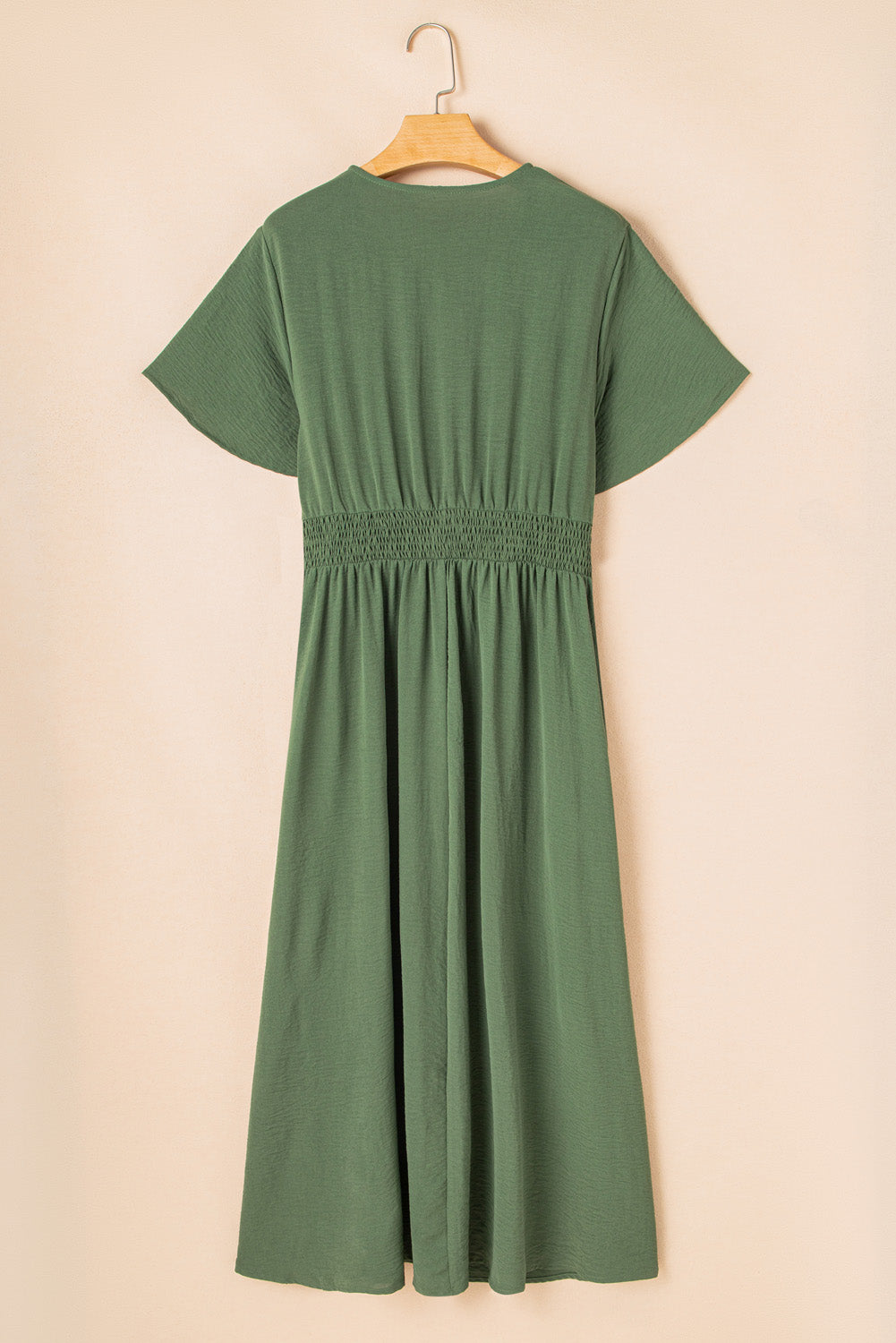 Green Surplice Neckline Smocked High Waist Plus Size Maxi Dress - The Fair Lady Shop
