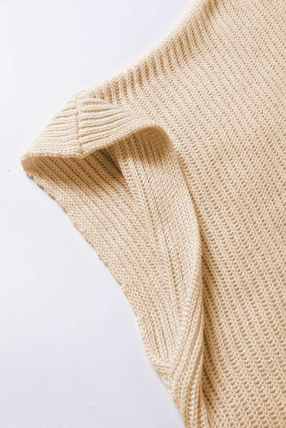 Apricot Side Slit Short Sleeve Oversized Sweater - The Fair Lady Shop