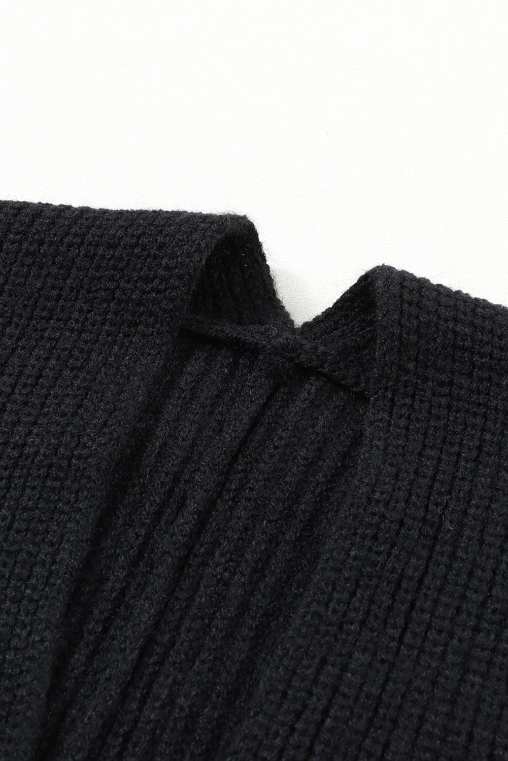 Black Batwing Sleeve Pocket Oversized Cable Knit Cardigan - The Fair Lady Shop