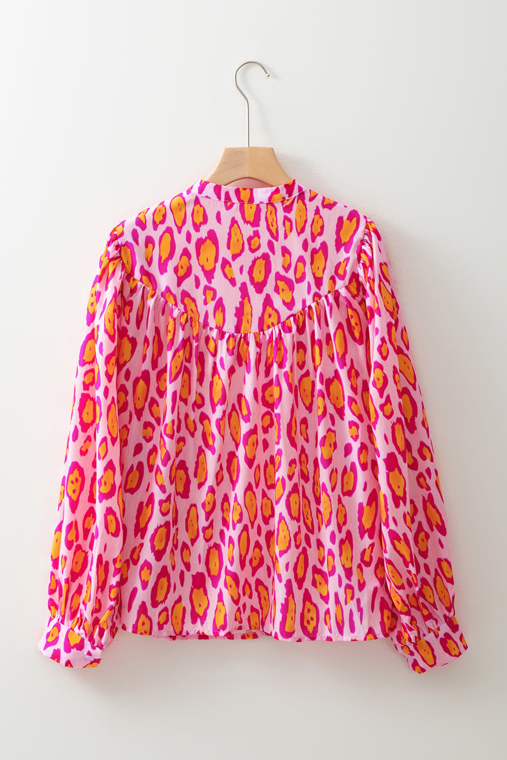 Rose Red Leopard Print Balloon Sleeve Loose Blouse - The Fair Lady Shop