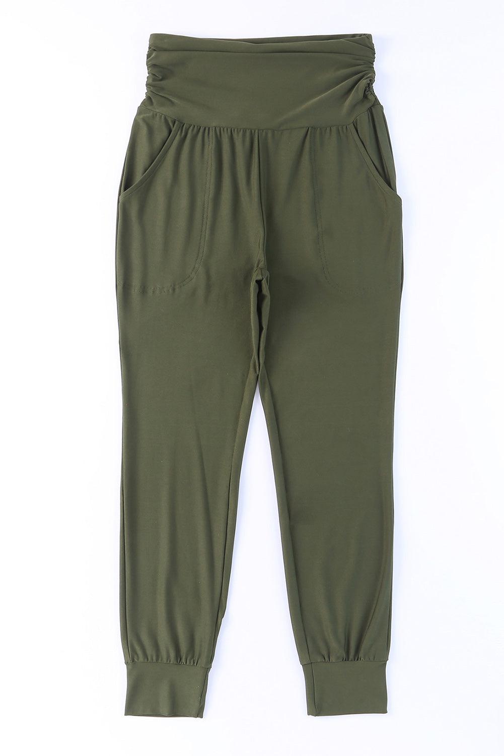 Black Pleated Casual Pocket High Waisted Leggings - The Fair Lady Shop